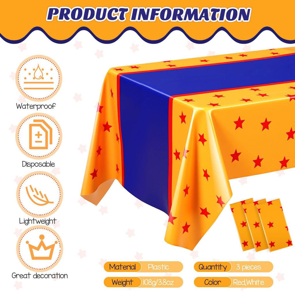Oudain 3 Pcs Anime Theme Tablecloth – 108 x 54 in | Yellow, Blue & Red Stars