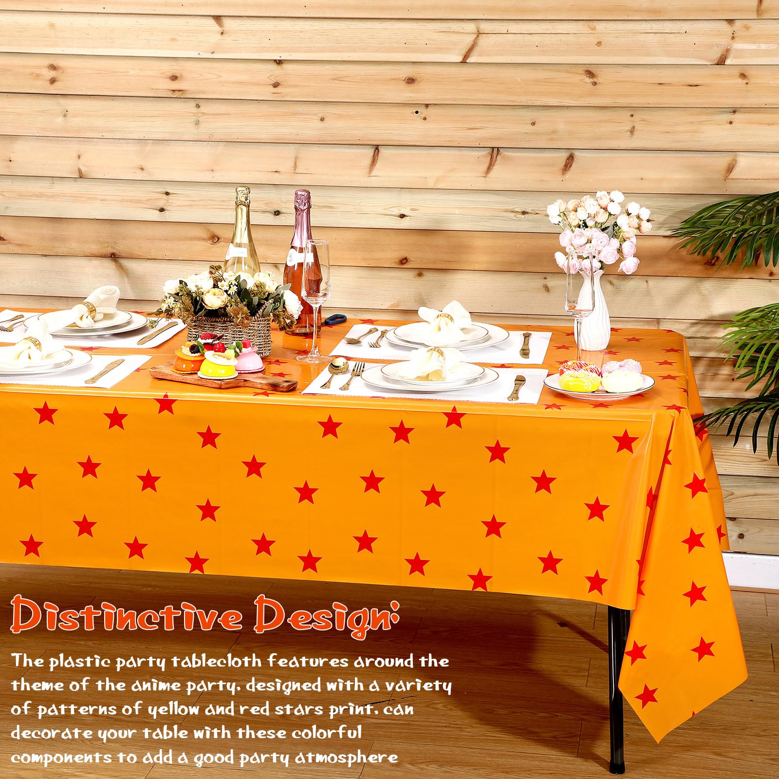 Oudain Anime Theme Tablecloth Set – 3pc, Yellow & Red Stars, 108x54 in