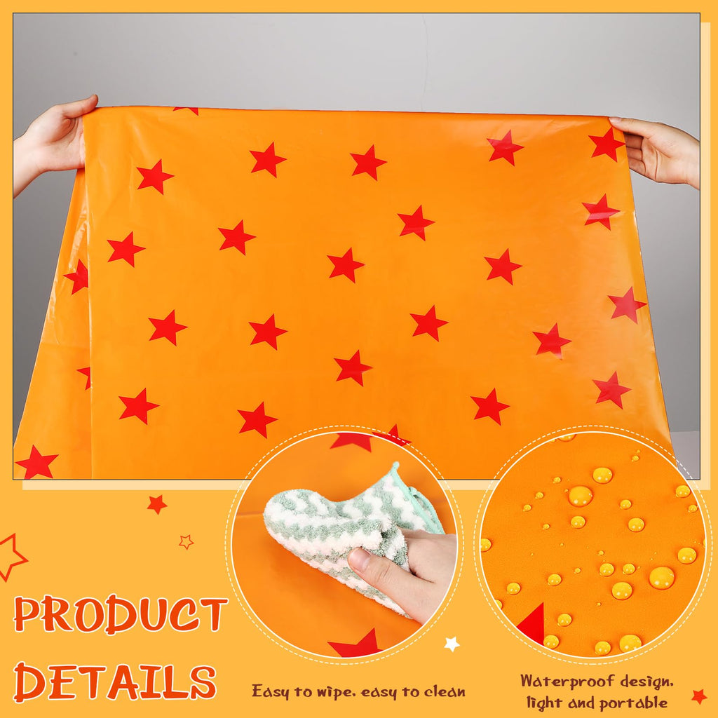 Oudain Anime Theme Tablecloth Set – 3pc, Yellow & Red Stars, 108x54 in