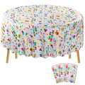 Oudain 3 Pcs Happy Birthday Tablecloths - 84-Inch Round White, Waterproof Disposable