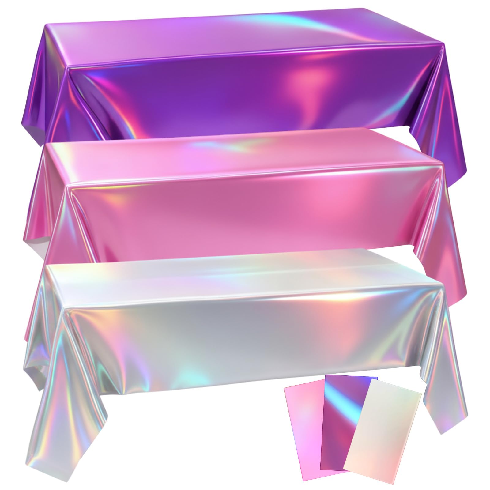 Oudain 3 Pcs Iridescent Kpop Tablecloth Set – 54x108 in Waterproof Pink/Purple/Silver