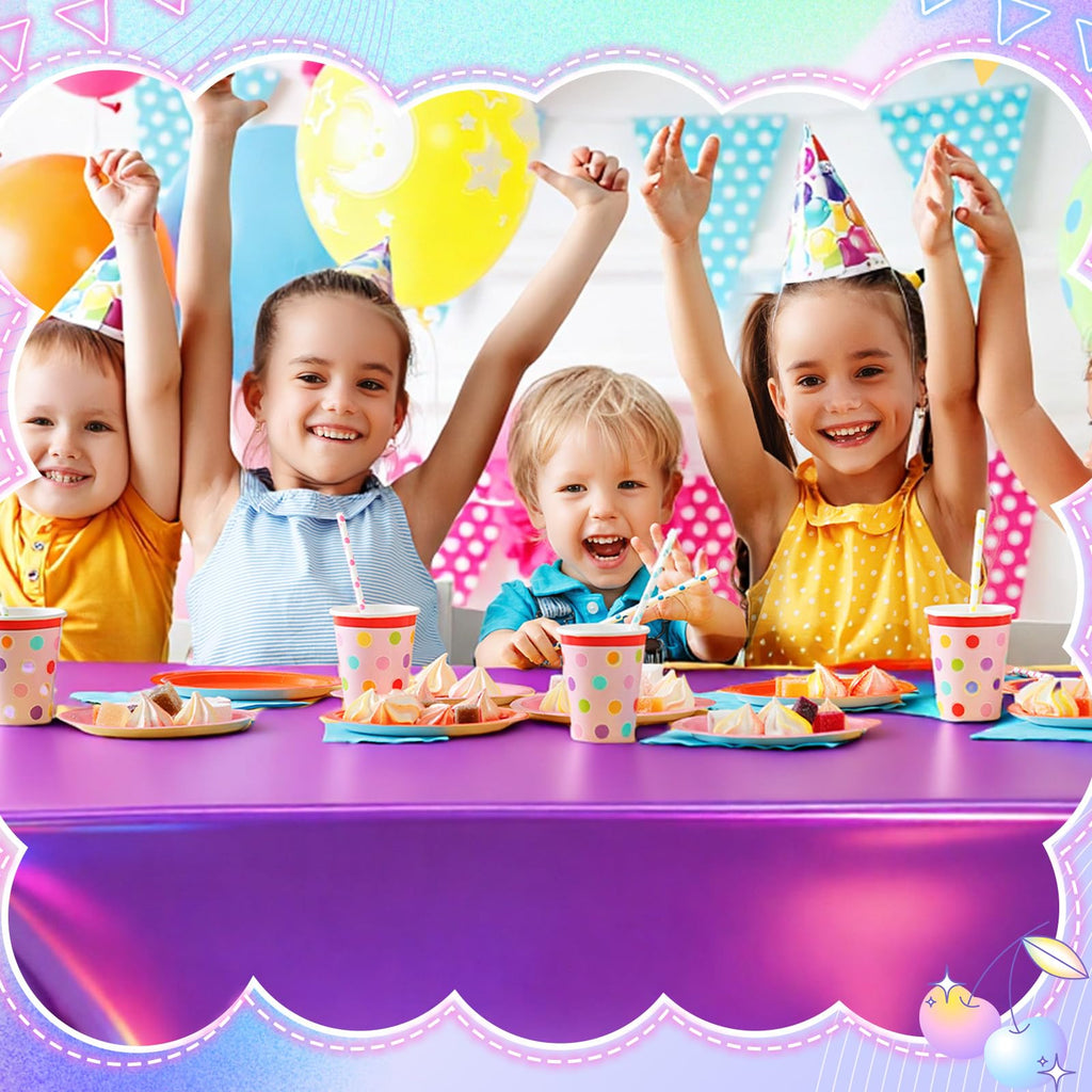Oudain 3 Pcs Iridescent Kpop Tablecloth Set – 54x108 in Waterproof Pink/Purple/Silver