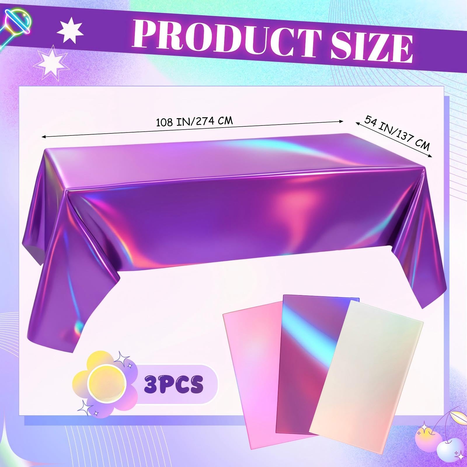 Oudain 3 Pcs Iridescent Kpop Tablecloth Set – 54x108 in Waterproof Pink/Purple/Silver