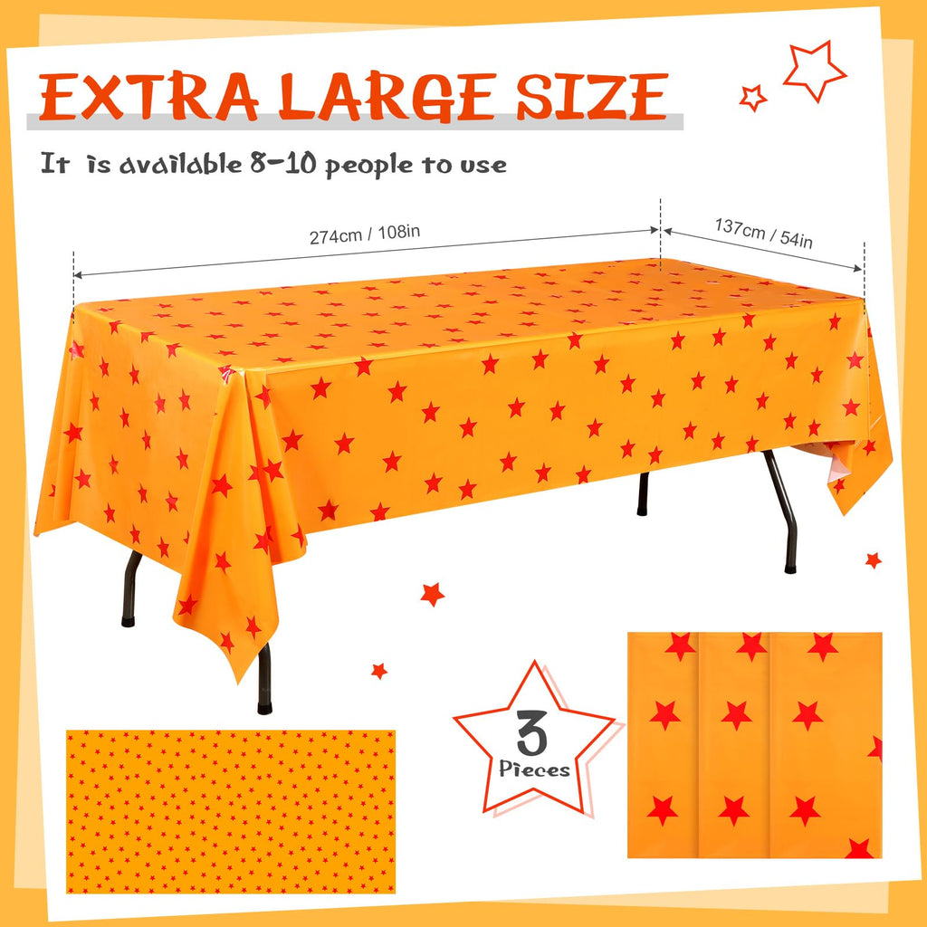 Oudain Anime Theme Tablecloth Set – 3pc, Yellow & Red Stars, 108x54 in