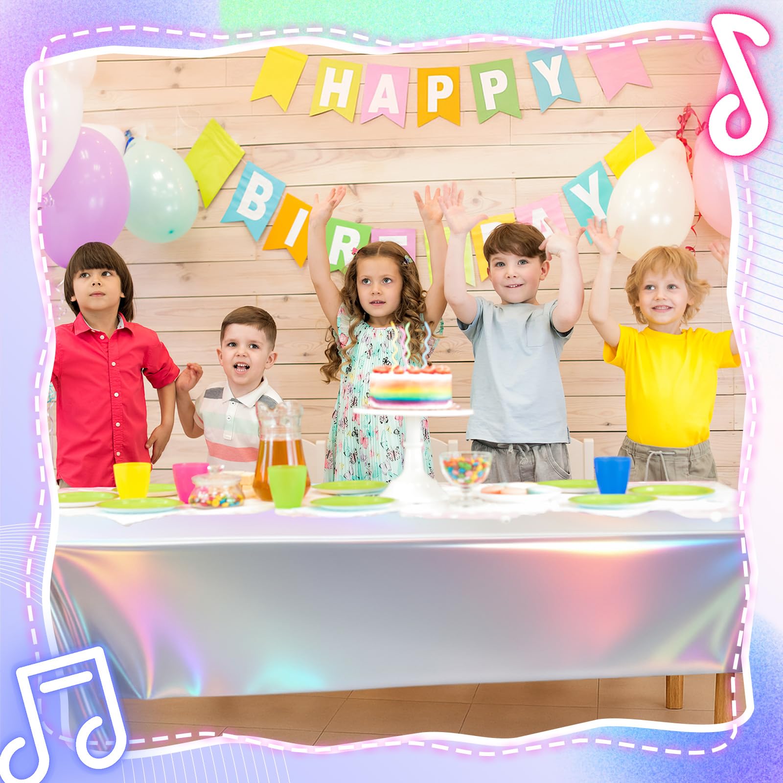 Oudain 3 Pcs Iridescent Kpop Tablecloth Set – 54x108 in Waterproof Pink/Purple/Silver