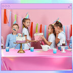Oudain 3 Pcs Iridescent Kpop Tablecloth Set – 54x108 in Waterproof Pink/Purple/Silver