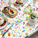 Oudain 3 Pcs Happy Birthday Tablecloths - 84-Inch Round White, Waterproof Disposable