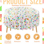 Oudain 3 Pcs Happy Birthday Tablecloths - 84-Inch Round White, Waterproof Disposable