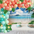 Ouddy Party Tropical Balloon Garland Arch Kit – 85pcs 12in/10in/5in Balloons with Palm Leaves & Plumeria for Luau & Hawaii Parties