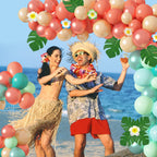 Ouddy Party Tropical Balloon Garland Arch Kit – 85pcs 12in/10in/5in Balloons with Palm Leaves & Plumeria for Luau & Hawaii Parties