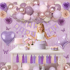 Ouddy Party Dusty Purple Birthday Decorations – Lavender Pink Confetti & Rose Gold Balloons