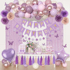 Ouddy Party Dusty Purple Birthday Decorations – Lavender Pink Confetti & Rose Gold Balloons