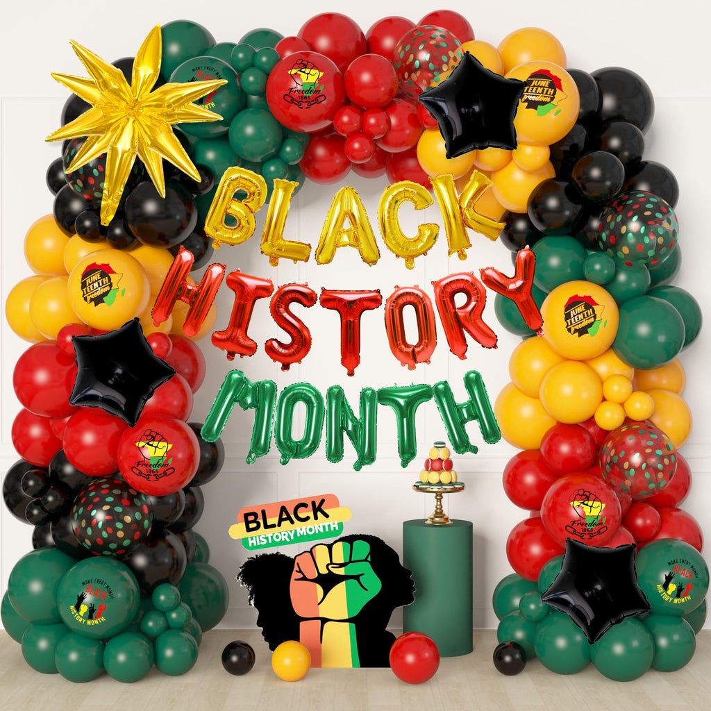 Ouddy Life 154Pcs Black History Month Decorations Kit – Balloons, Letters & Foil Stars