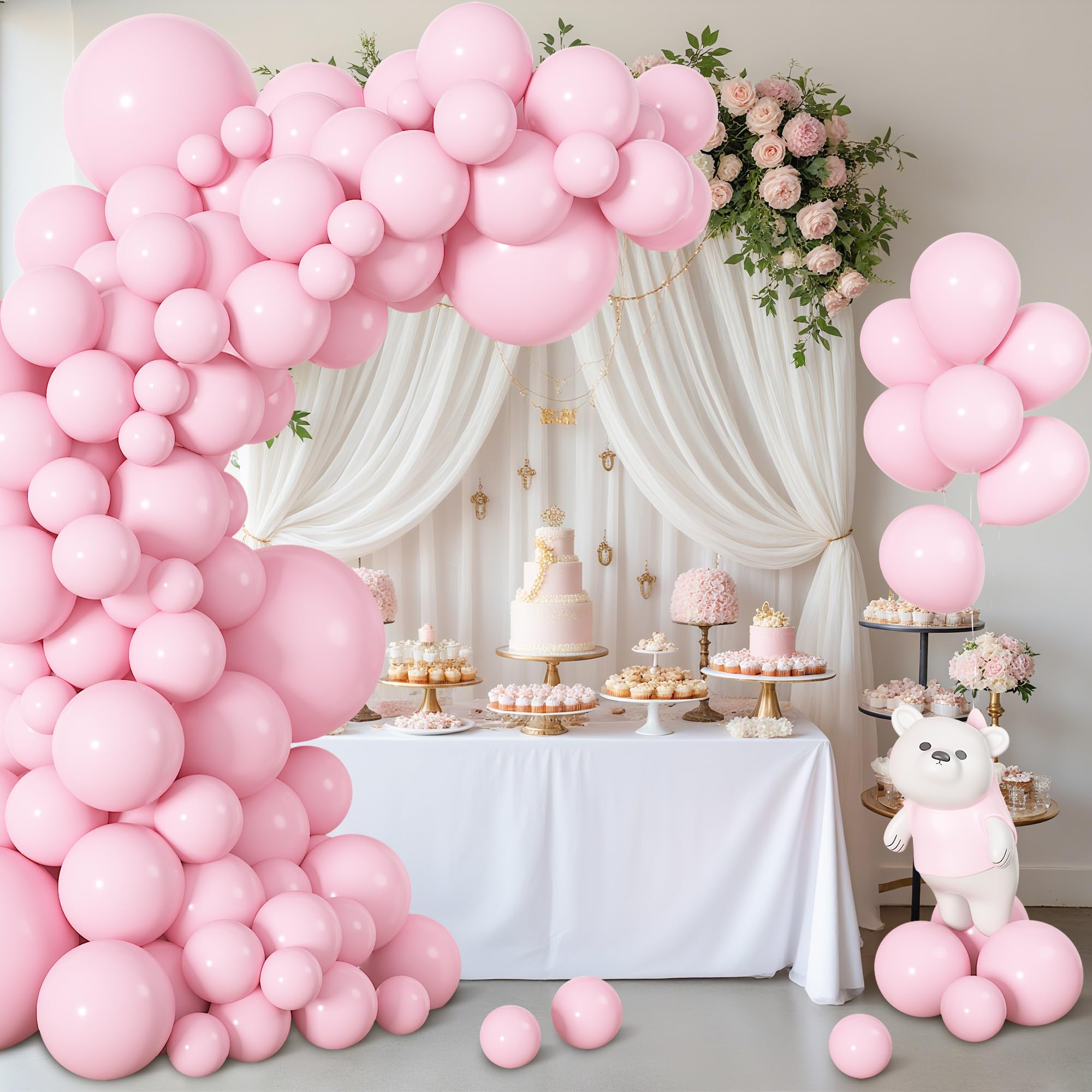 Ouddy Life 164Pcs Pink Balloons Kit – 18, 12, 10, 5 Inch Matte Pink Latex Arch Kit for Parties