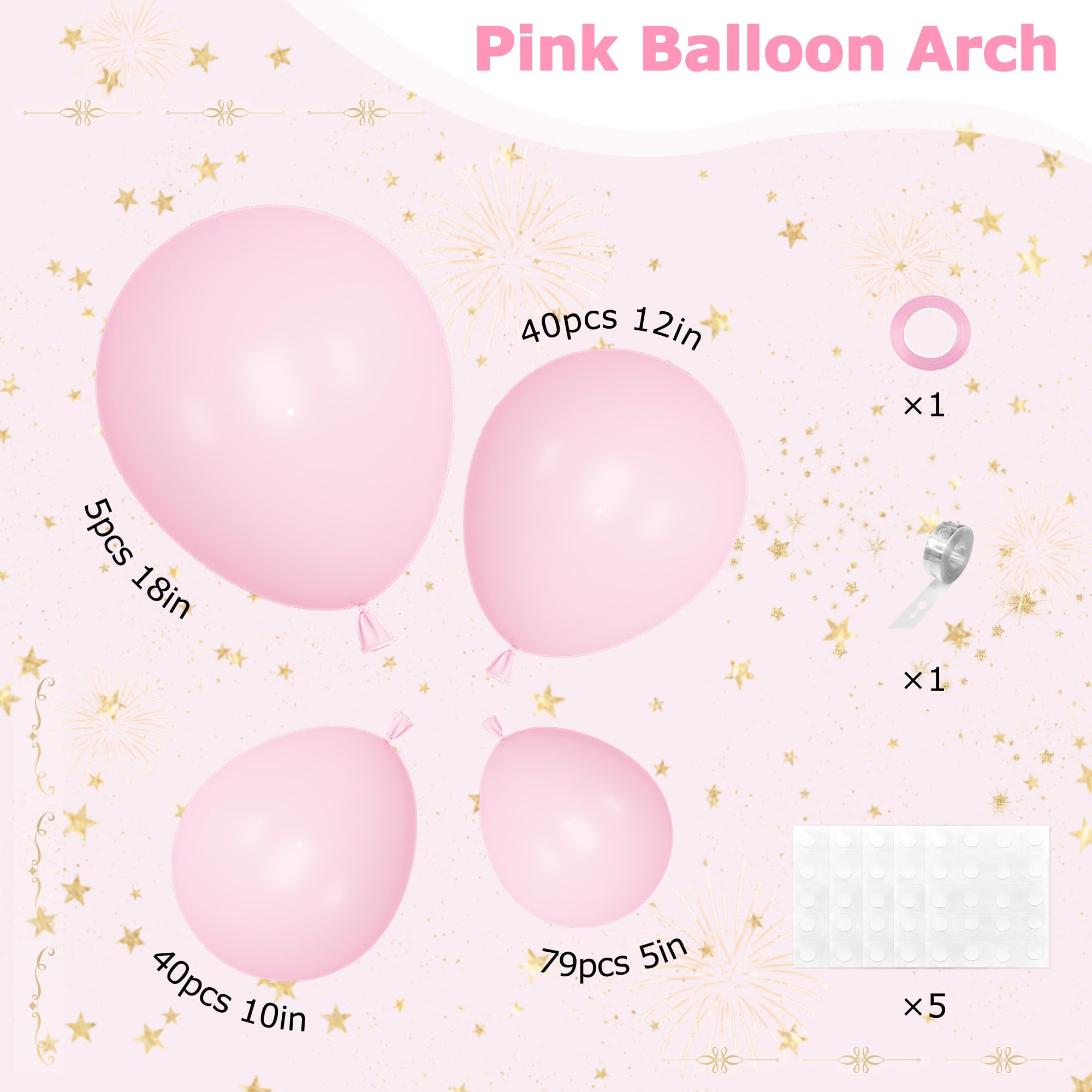 Ouddy Life 164Pcs Pink Balloons Kit – 18, 12, 10, 5 Inch Matte Pink Latex Arch Kit for Parties