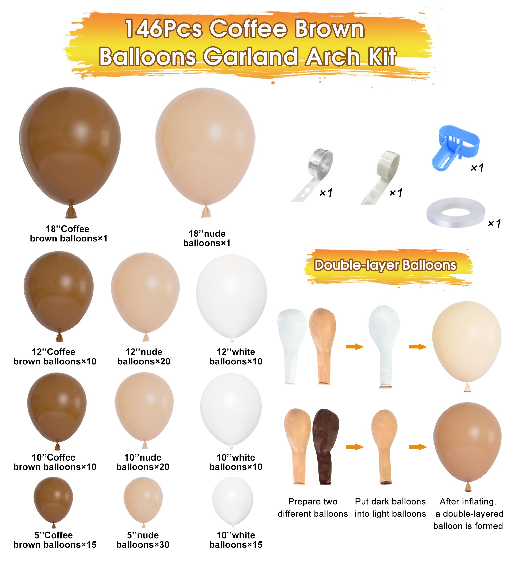 Ouddy Life 146Pcs Brown Balloons Arch Kit – Neutral Nude Coffee Palette for Woodland Baby Showers & Parties