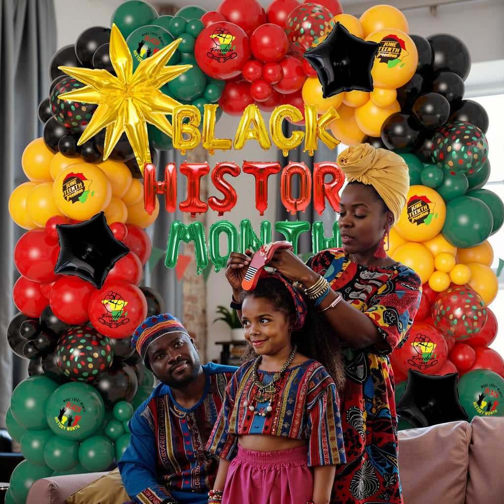 Ouddy Life 154Pcs Black History Month Decorations Kit – Balloons, Letters & Foil Stars