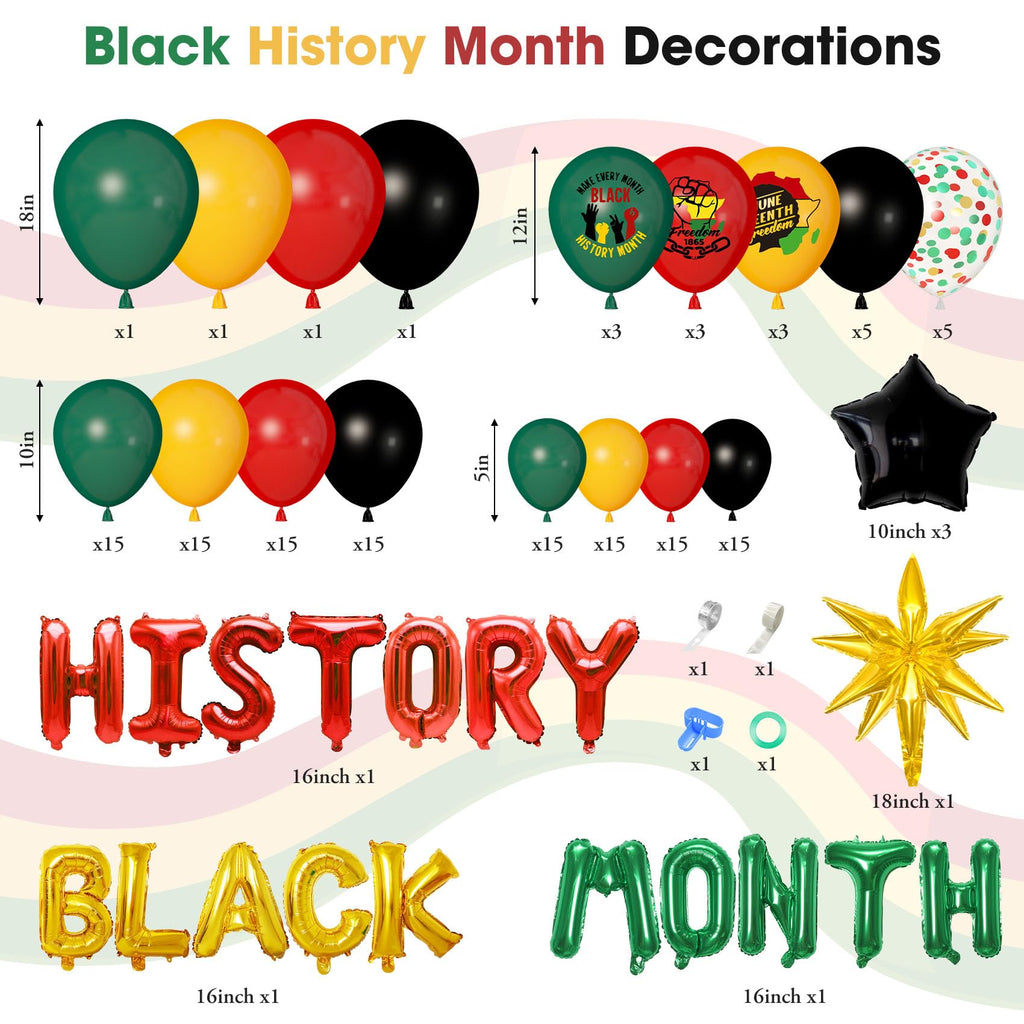 Ouddy Life 154Pcs Black History Month Decorations Kit – Balloons, Letters & Foil Stars