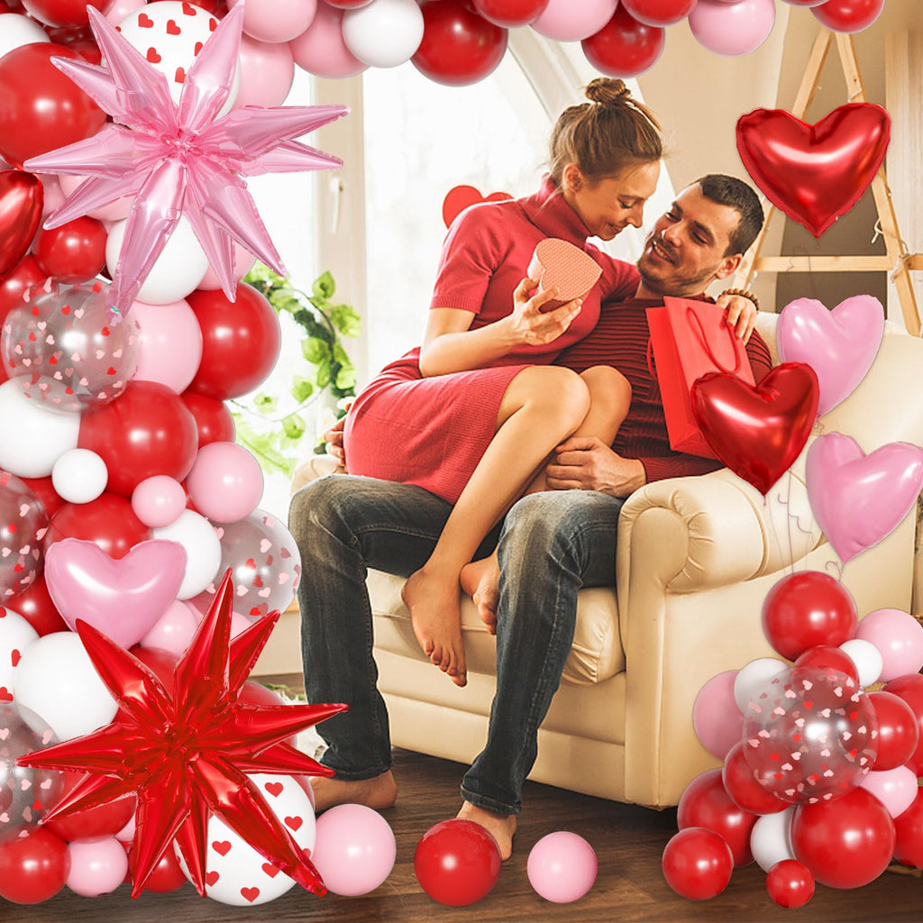 Ouddy Life 169Pcs Valentines Day Balloons Garland Arch Kit – Pink Red White Confetti Hearts