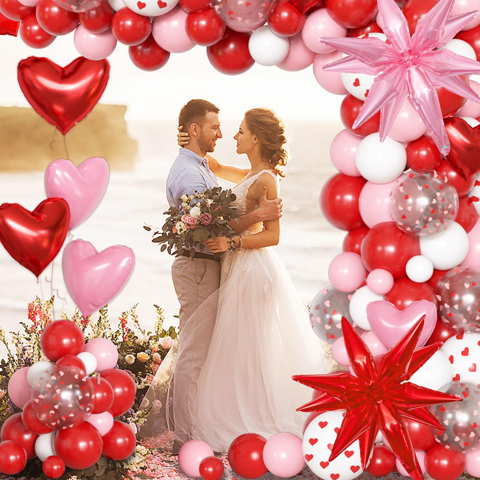 Ouddy Life 169Pcs Valentines Day Balloons Garland Arch Kit – Pink Red White Confetti Hearts