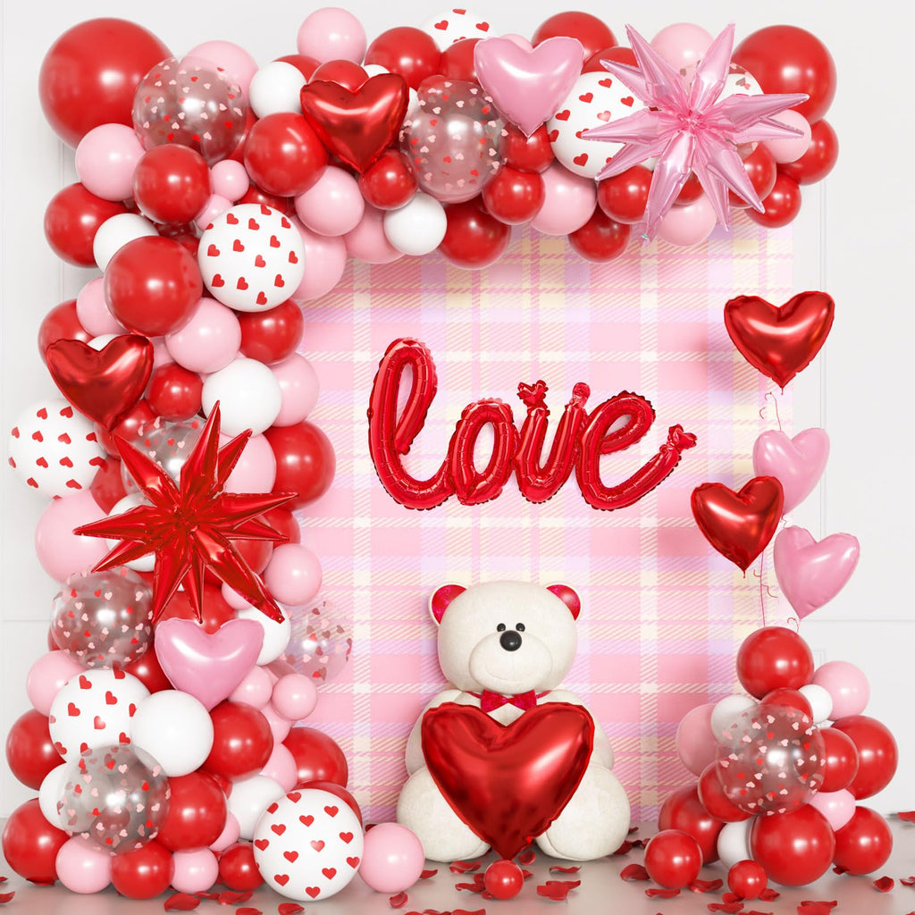 Ouddy Life 169Pcs Valentines Day Balloons Garland Arch Kit – Pink Red White Confetti Hearts