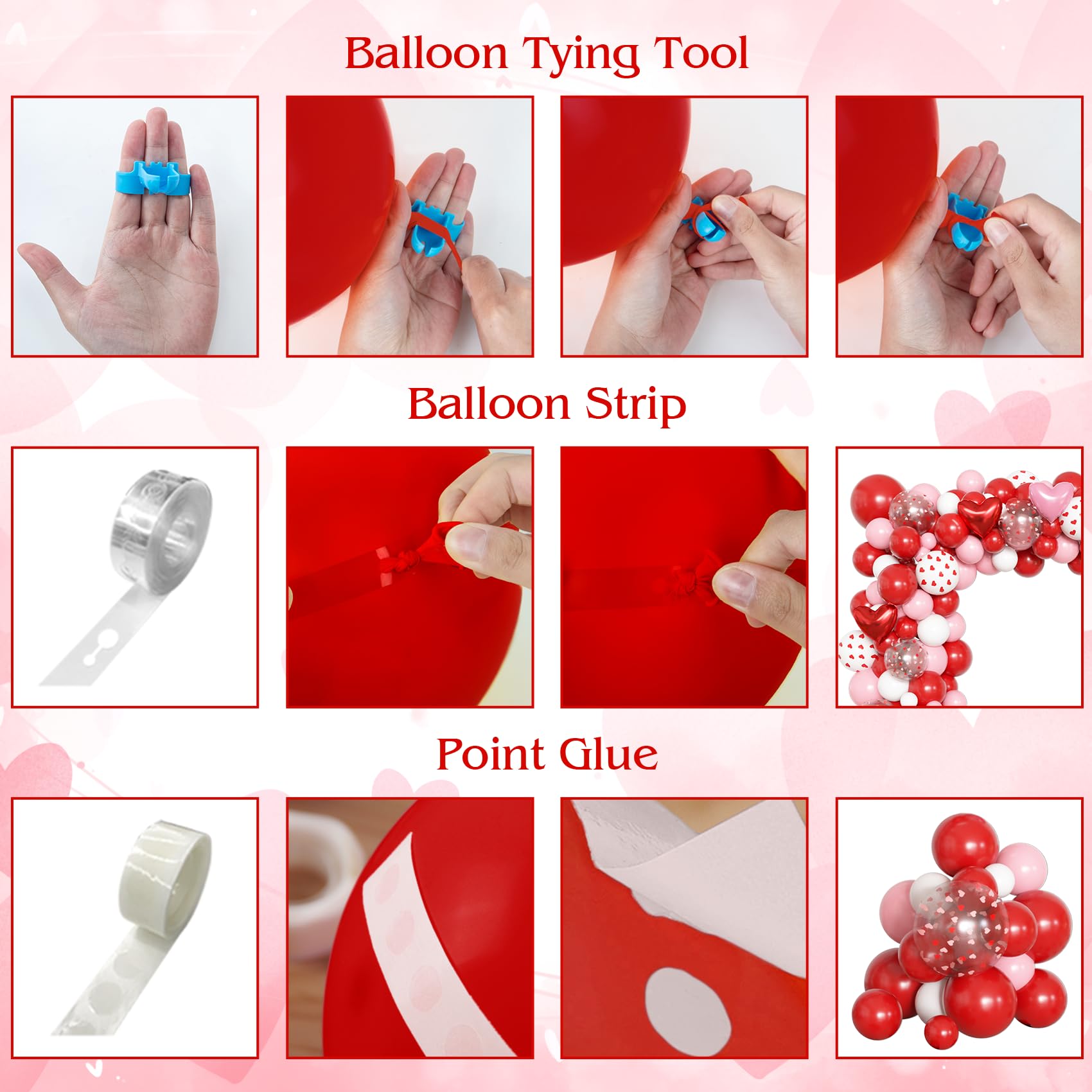 Ouddy Life 169Pcs Valentines Day Balloons Garland Arch Kit – Pink Red White Confetti Hearts