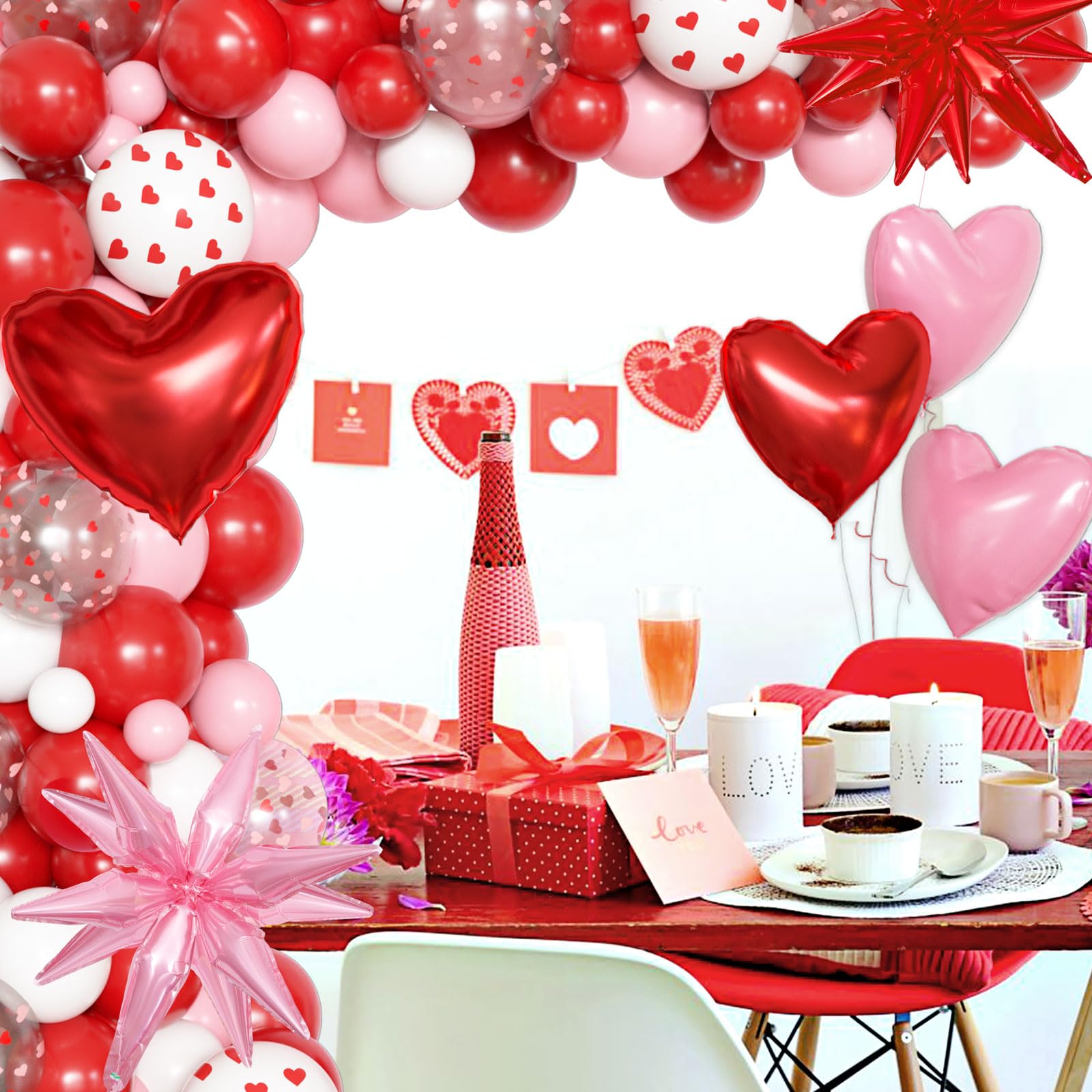 Ouddy Life 169Pcs Valentines Day Balloons Garland Arch Kit – Pink Red White Confetti Hearts