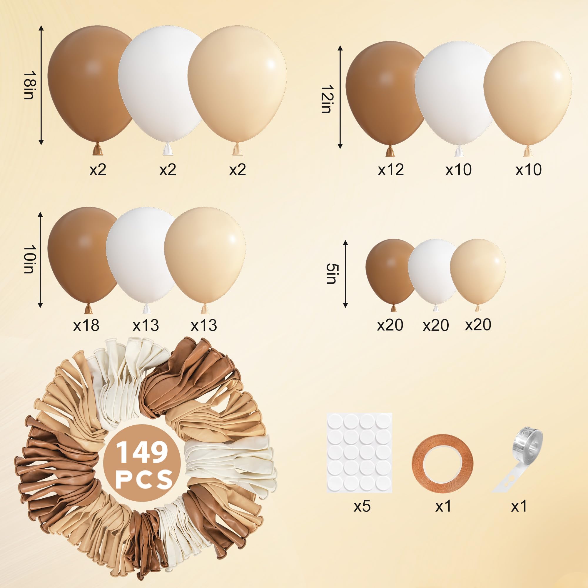 Ouddy Party 149Pcs Boho Brown Balloon Arch Kit – Neutral Balloons for Weddings, Birthdays, and Bear-Themed Parties