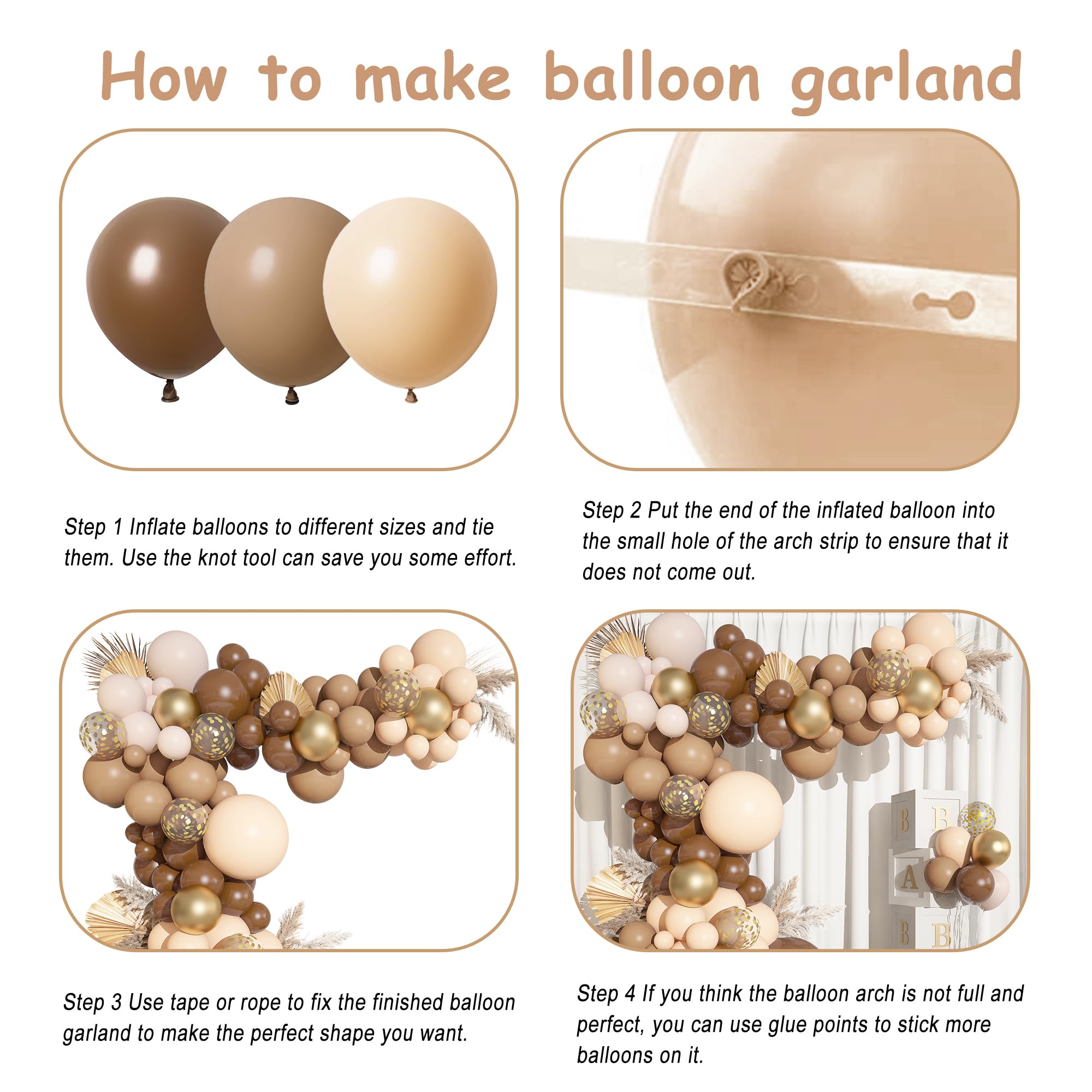 Ouddy Party 150PCS Brown Balloons Garland Arch Kit – Coffee Brown, Nude & Gold