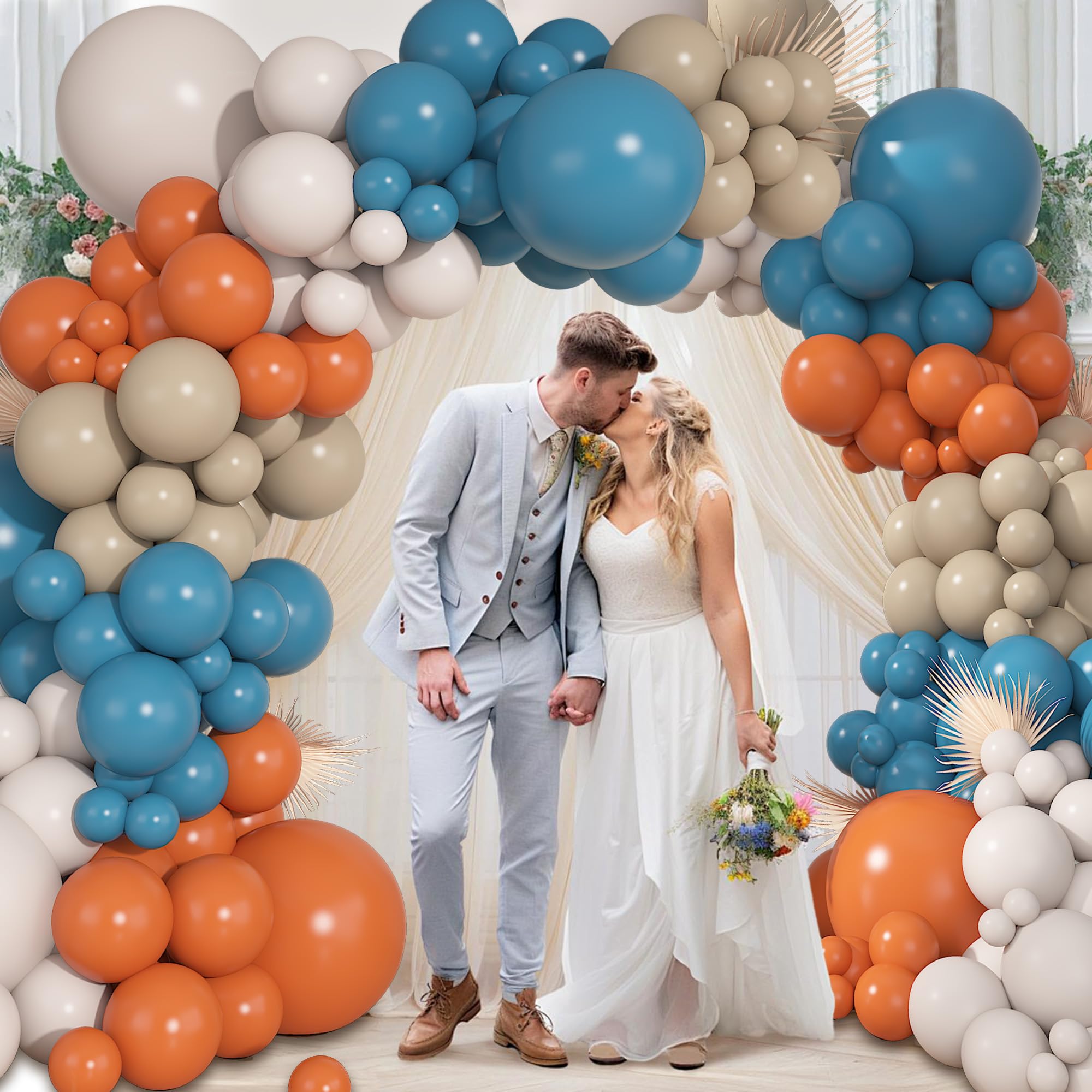 Ouddy Party 149Pcs Dusty Blue & Burnt Orange Balloon Arch Garland Kit – 18in, 12in, 10in & 5in Balloons