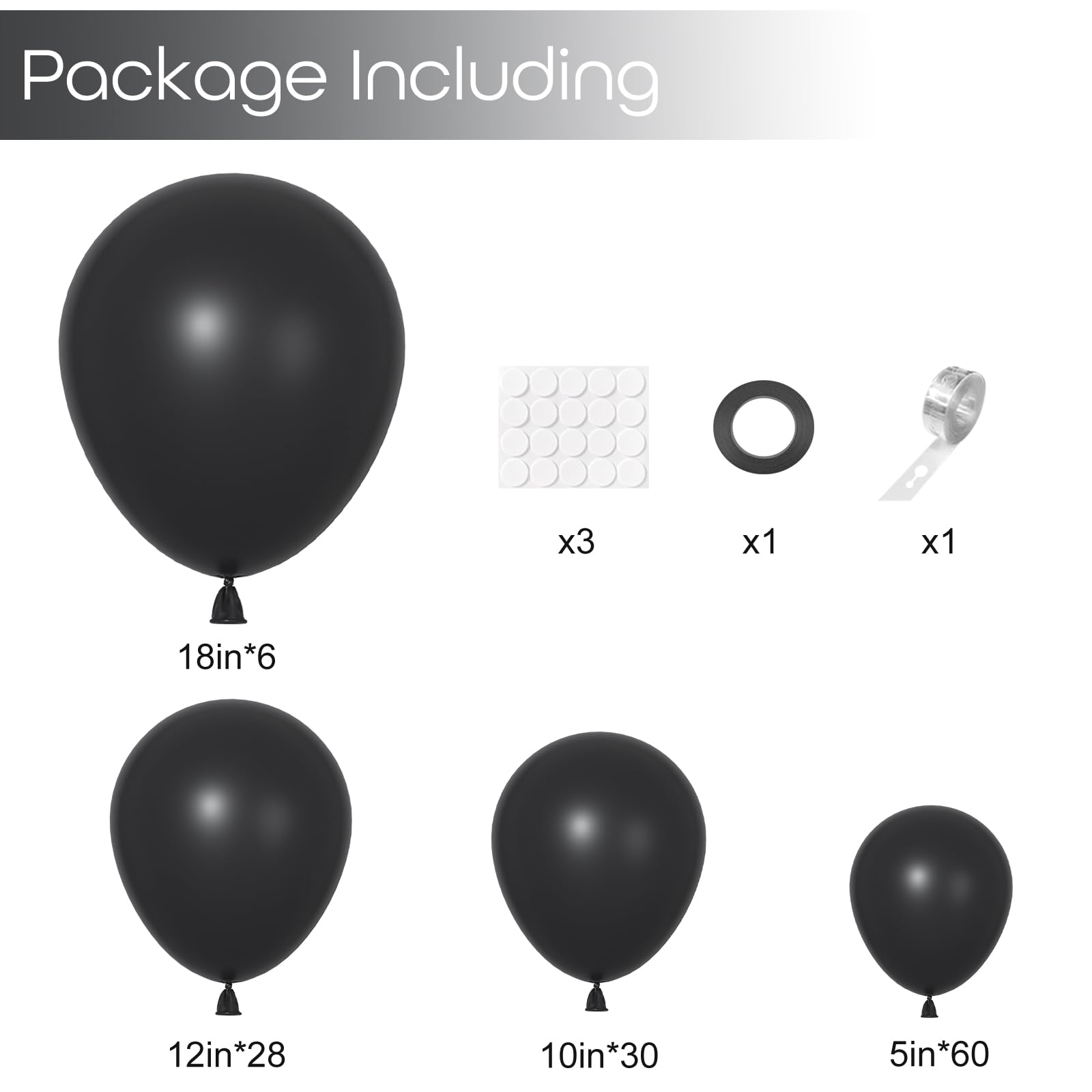 Ouddy Party 129Pcs Black Latex Balloons Arch Kit – 18in/12in/10in/5in for Parties