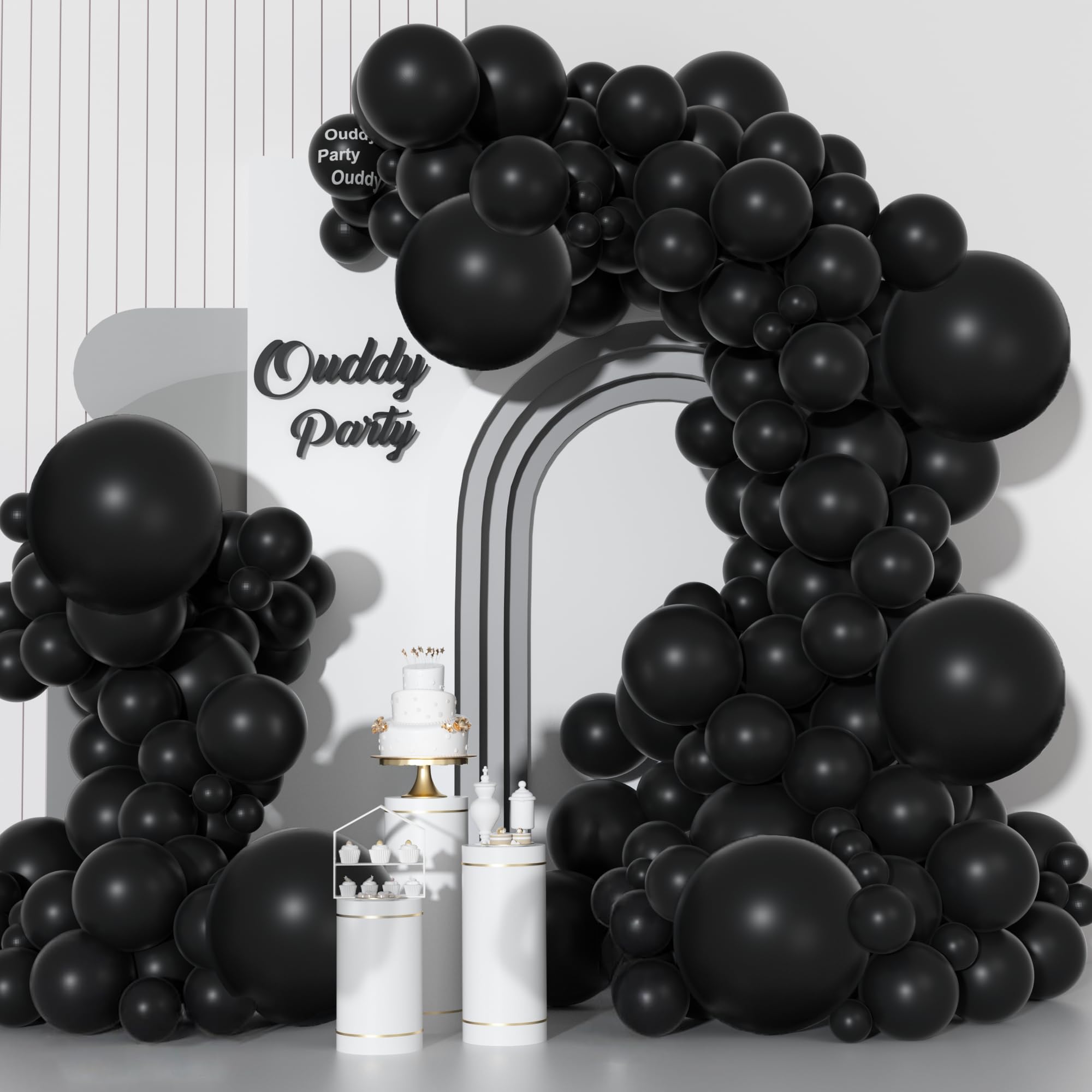 Ouddy Party 129Pcs Black Latex Balloons Arch Kit – 18in/12in/10in/5in for Parties