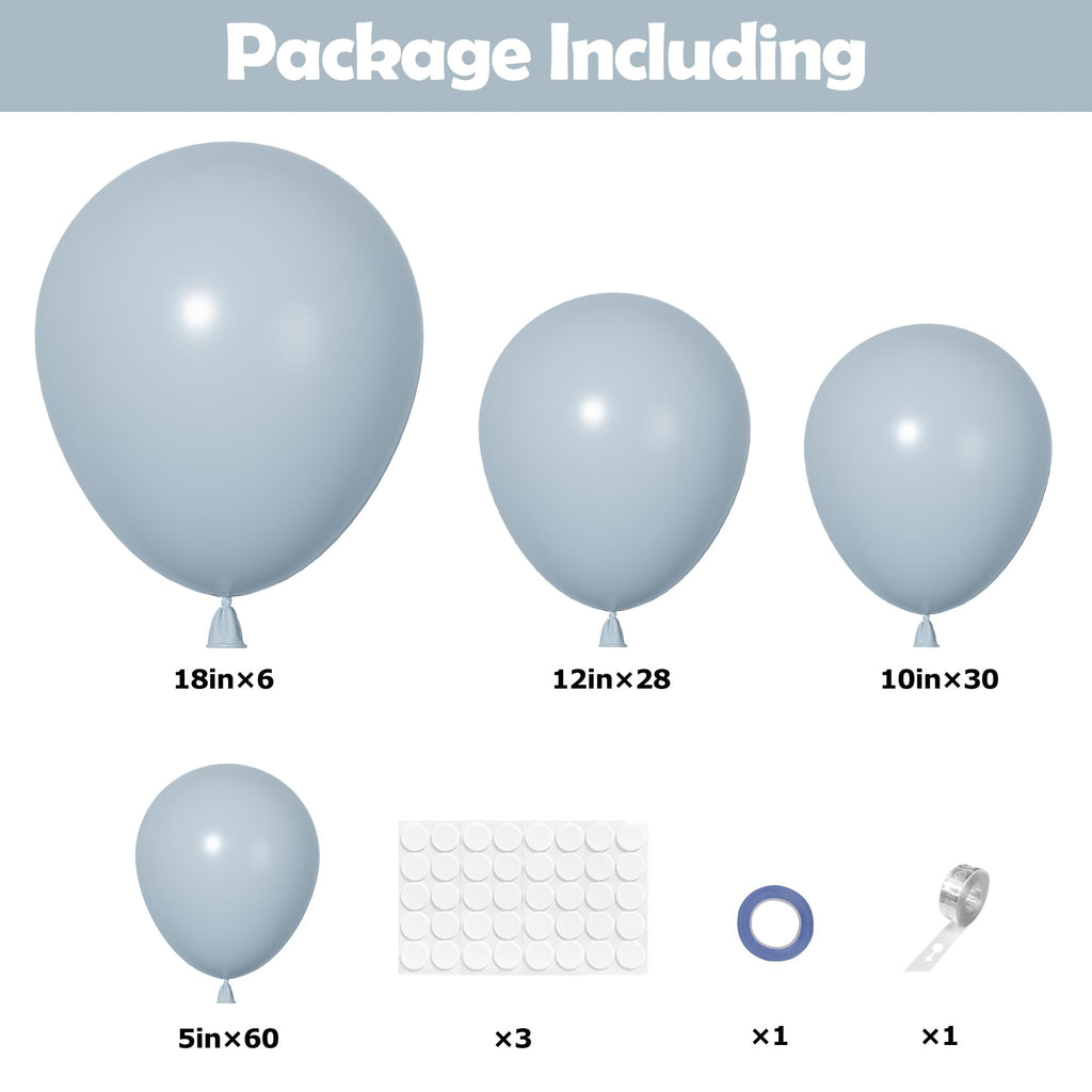 Ouddy Party 129Pcs Dusty Blue Balloon Arch Kit – 18in, 12in, 10in, and 5in Latex Balloons for Weddings & Parties