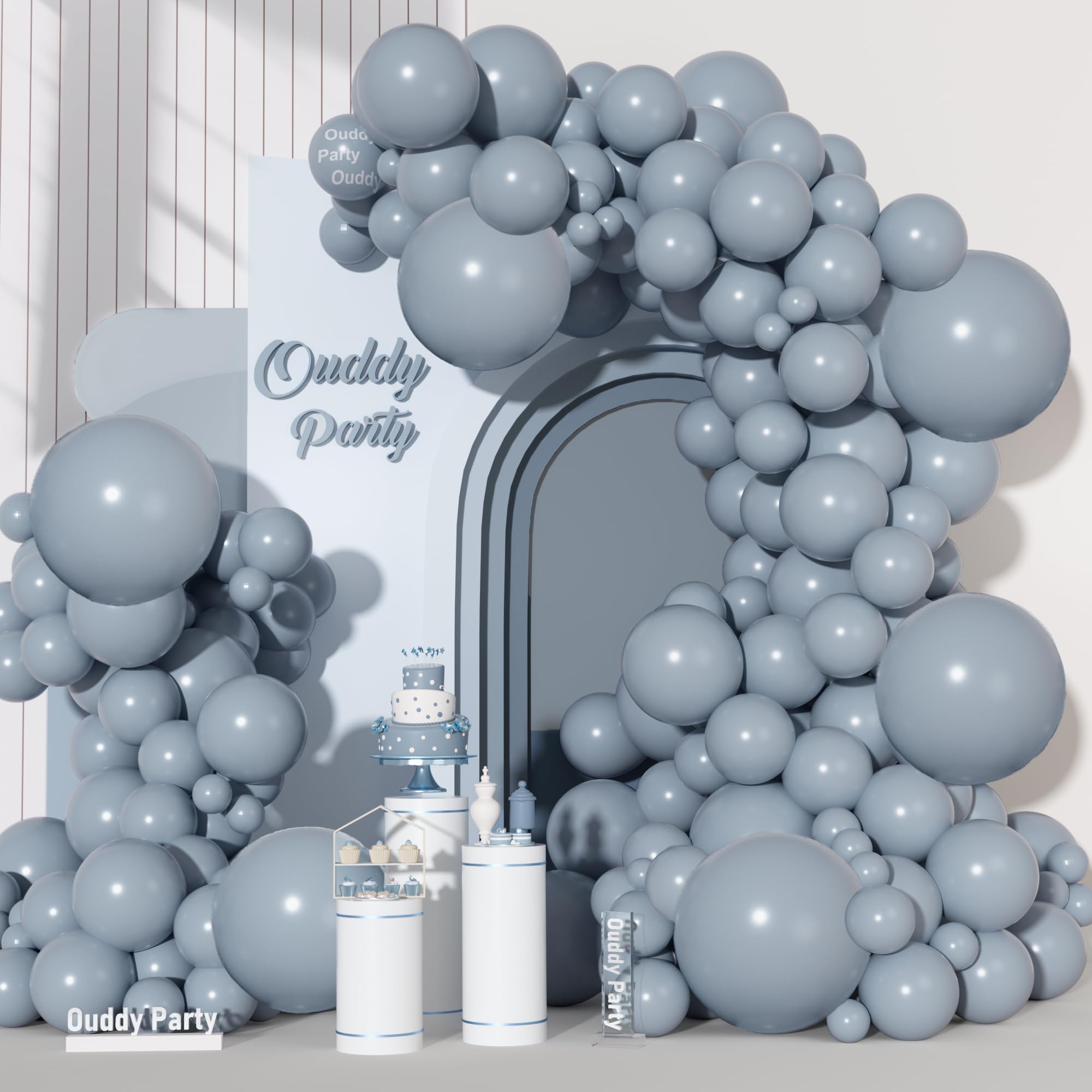 Ouddy Party 129Pcs Dusty Blue Balloon Arch Kit – 18in, 12in, 10in, and 5in Latex Balloons for Weddings & Parties