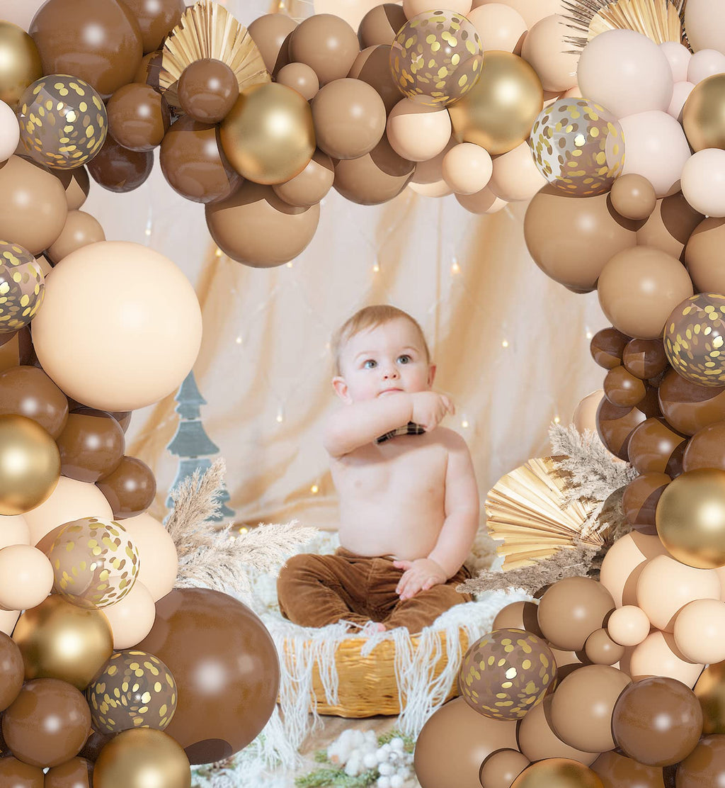 Ouddy Party 150PCS Brown Balloons Garland Arch Kit – Coffee Brown, Nude & Gold