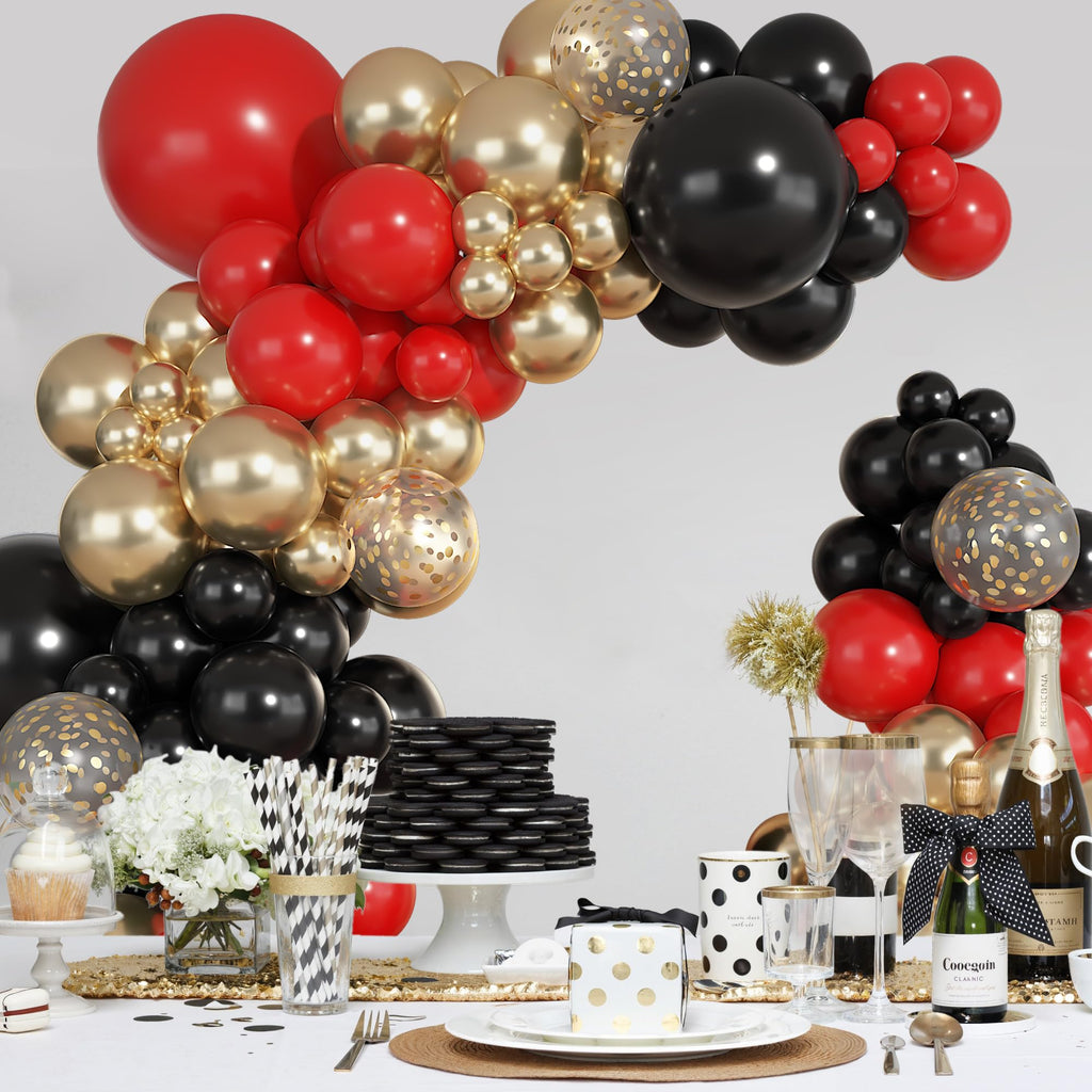 Ouddy Party 149Pcs Red Black Gold Balloon Arch Garland Kit – 18/12/10/5in Latex Balloons