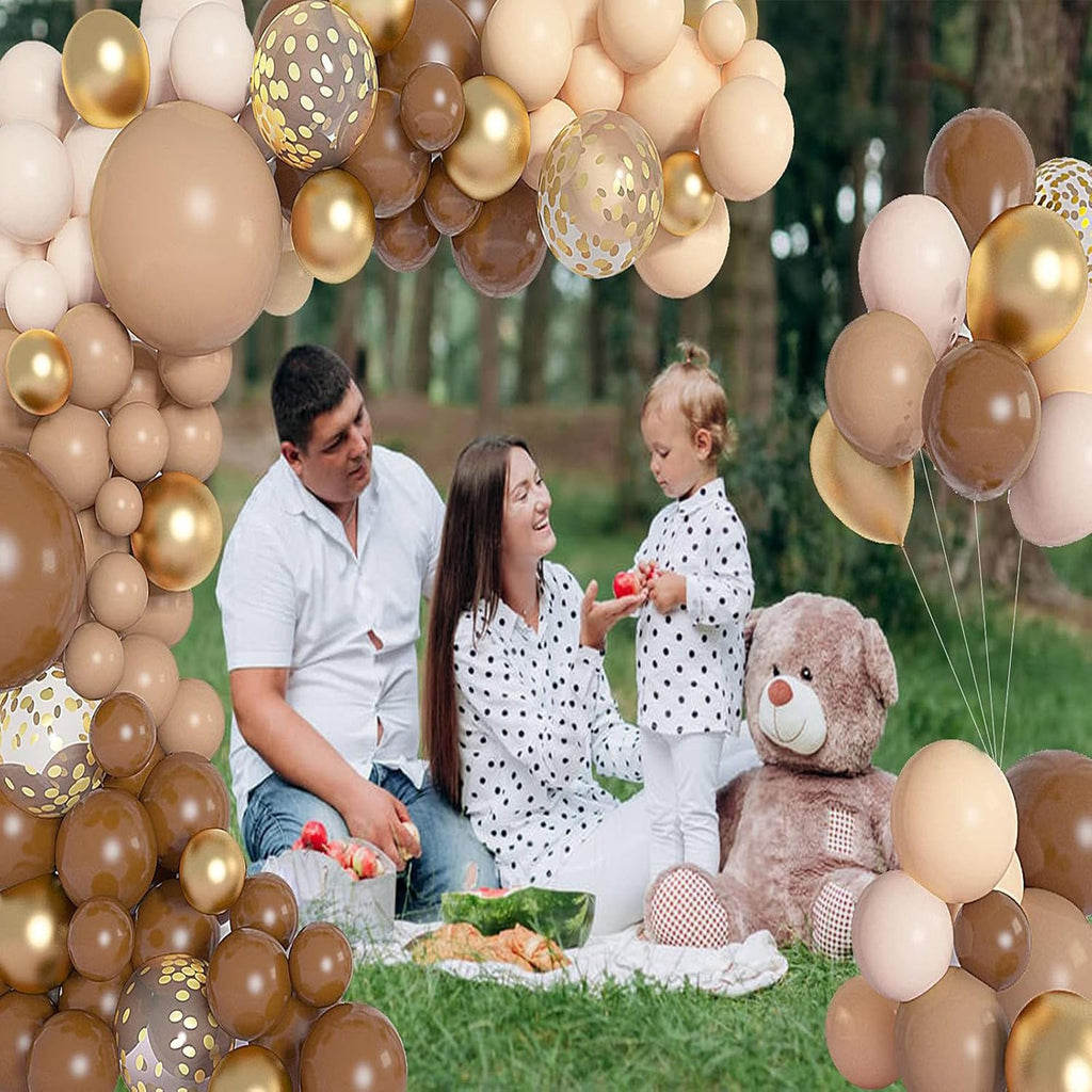 Ouddy Party 150PCS Brown Balloons Garland Arch Kit – Coffee Brown, Nude & Gold