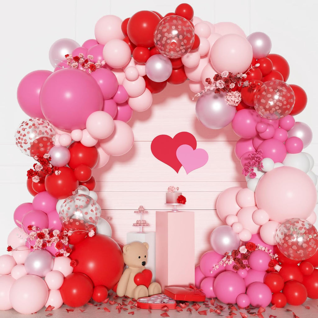 Ouddy Party Red & Pink Balloons Arch Garland Kit – 18/12/10/5in Valentine Balloons for Birthday, Wedding & Party Decor