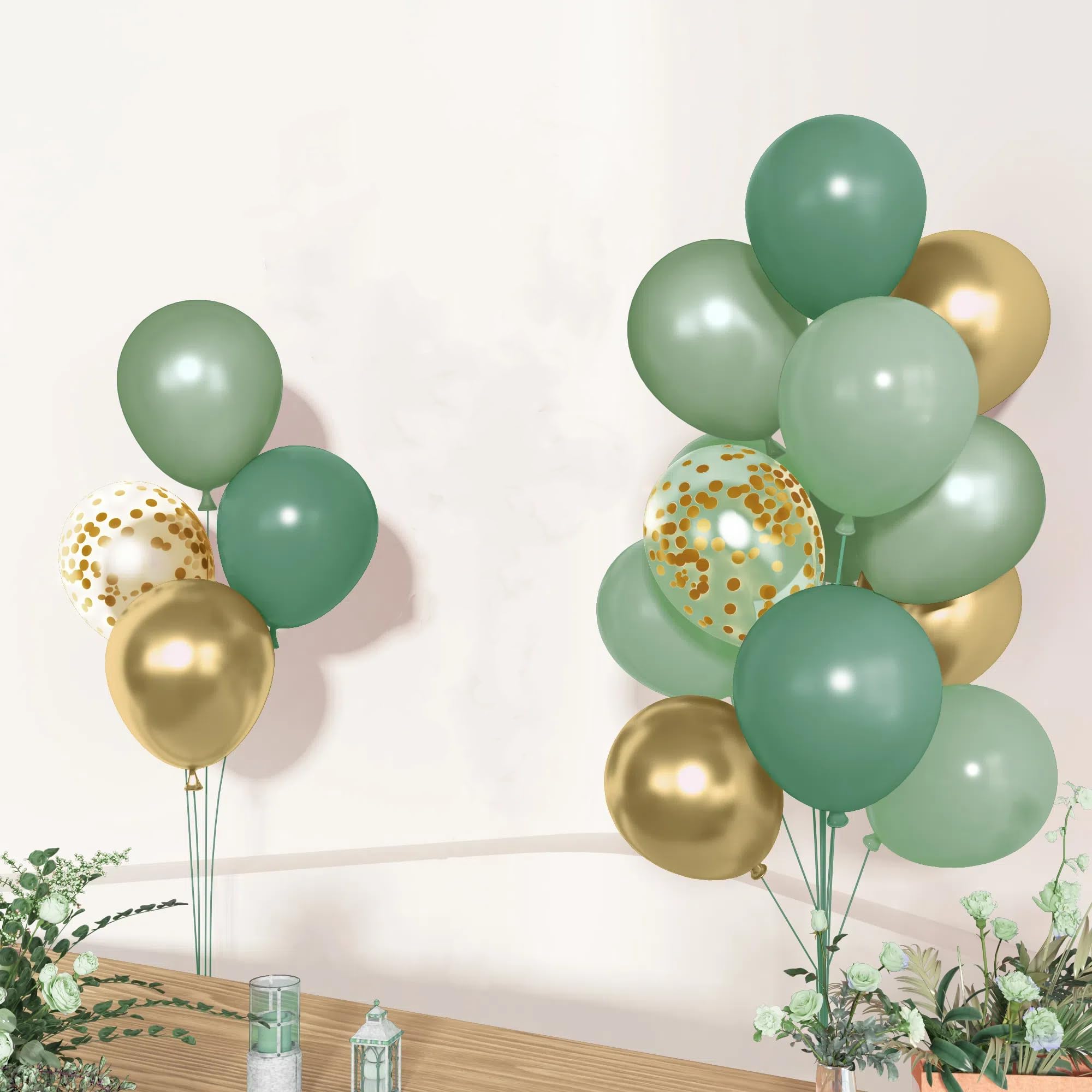 Ouddy Party 72Pcs Sage Green Balloons Set – Pearl Green, Metallic Gold & Confetti for Baby Showers, Weddings, Parties