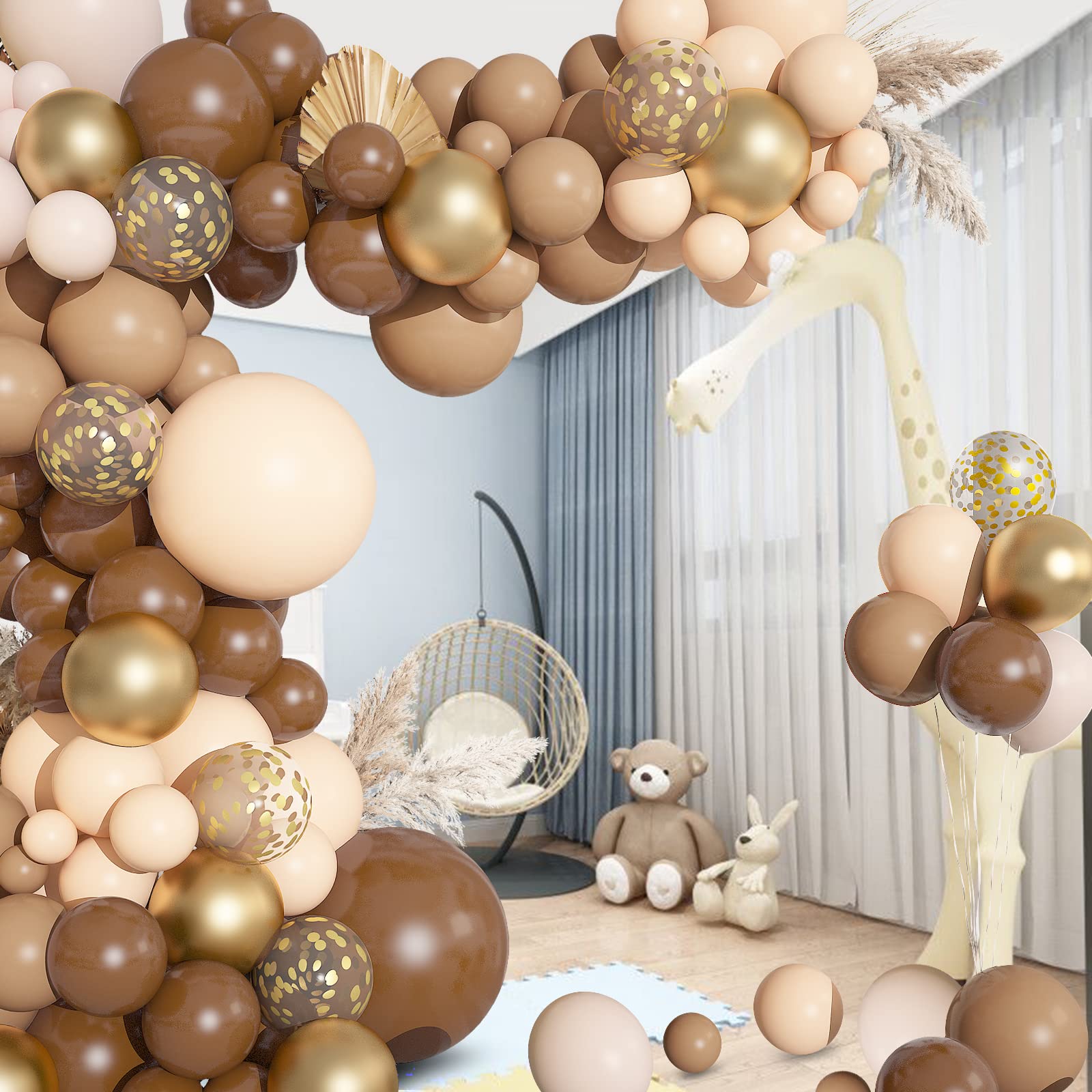 Ouddy Party 150PCS Brown Balloons Garland Arch Kit – Coffee Brown, Nude & Gold
