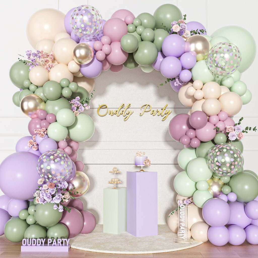 Ouddy Party Dusty Green Lavender Pink Balloons Garland Arch Kit – Pastel Latex Confetti