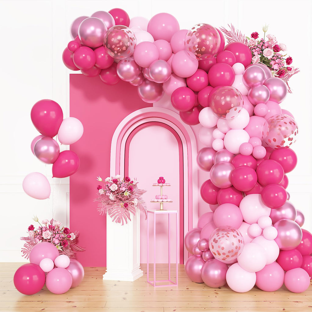 Ouddy Party 72pcs Pink Balloons Set — 12in Hot Pink, Pastel Pink, Metallic & Confetti Balloons for Parties