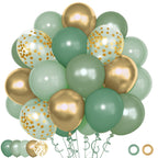 Ouddy Party 72Pcs Sage Green Balloons Set – Pearl Green, Metallic Gold & Confetti for Baby Showers, Weddings, Parties