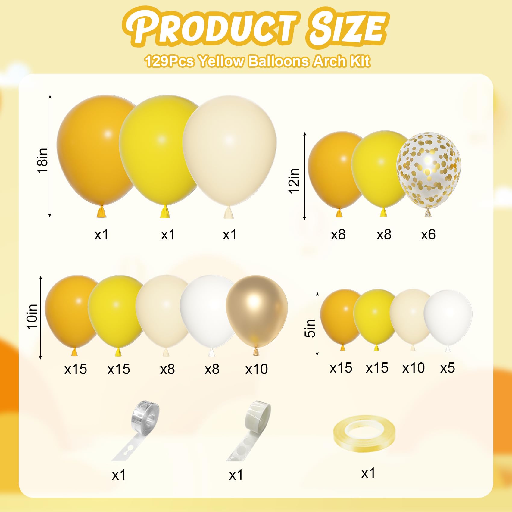 Ouddy Party Yellow Gold Balloons Arch Garland Kit – 18/12/10/5 Inch Mustard & Ivory