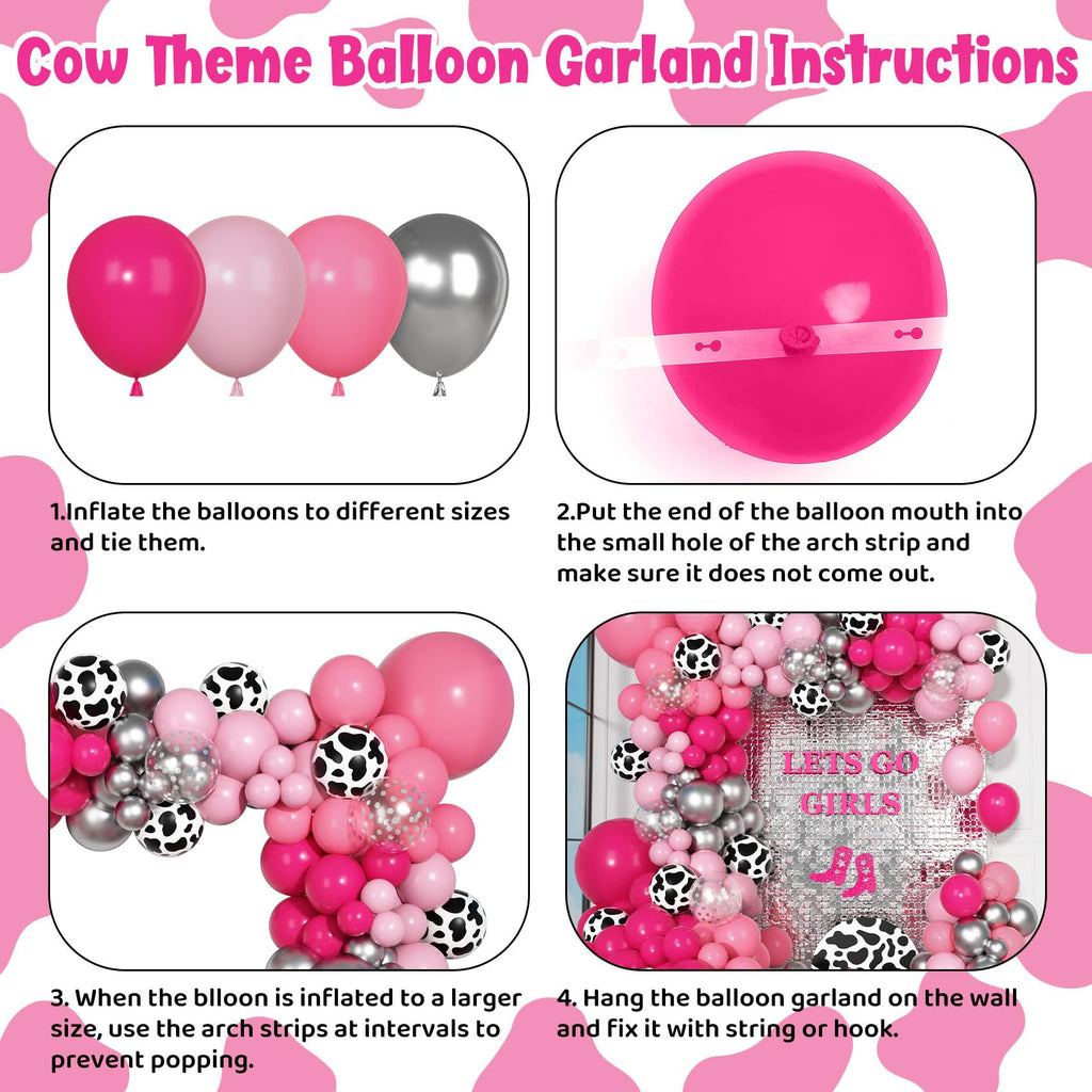 Ouddy Party 170Pcs Cowgirl Balloons Arch Kit – Hot Pink & Silver Cow Print, Western Party Decor