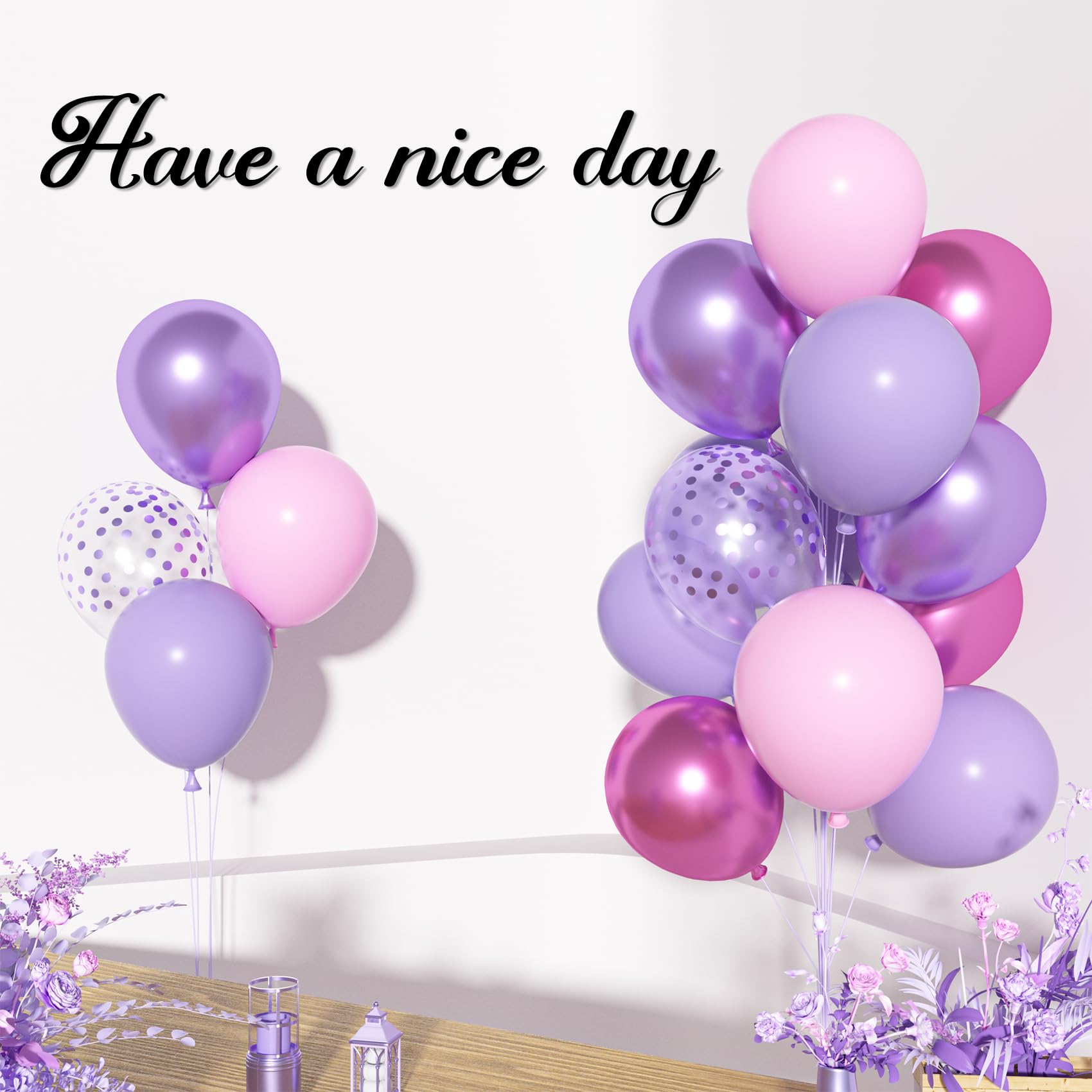 Ouddy Party 72pcs Pink & Purple Balloon Set – Confetti & Metallic Balloons for Party Decor