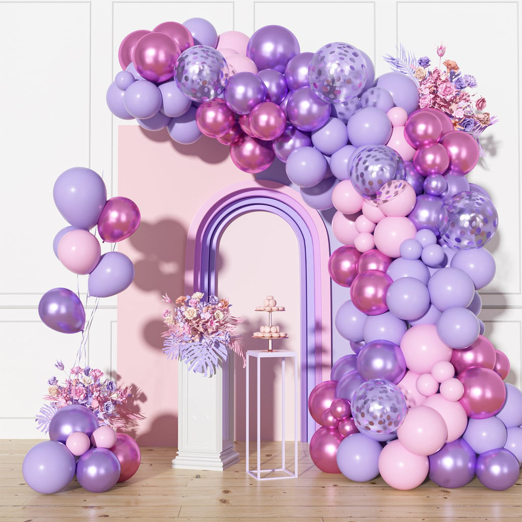 Ouddy Party 72pcs Pink & Purple Balloon Set – Confetti & Metallic Balloons for Party Decor