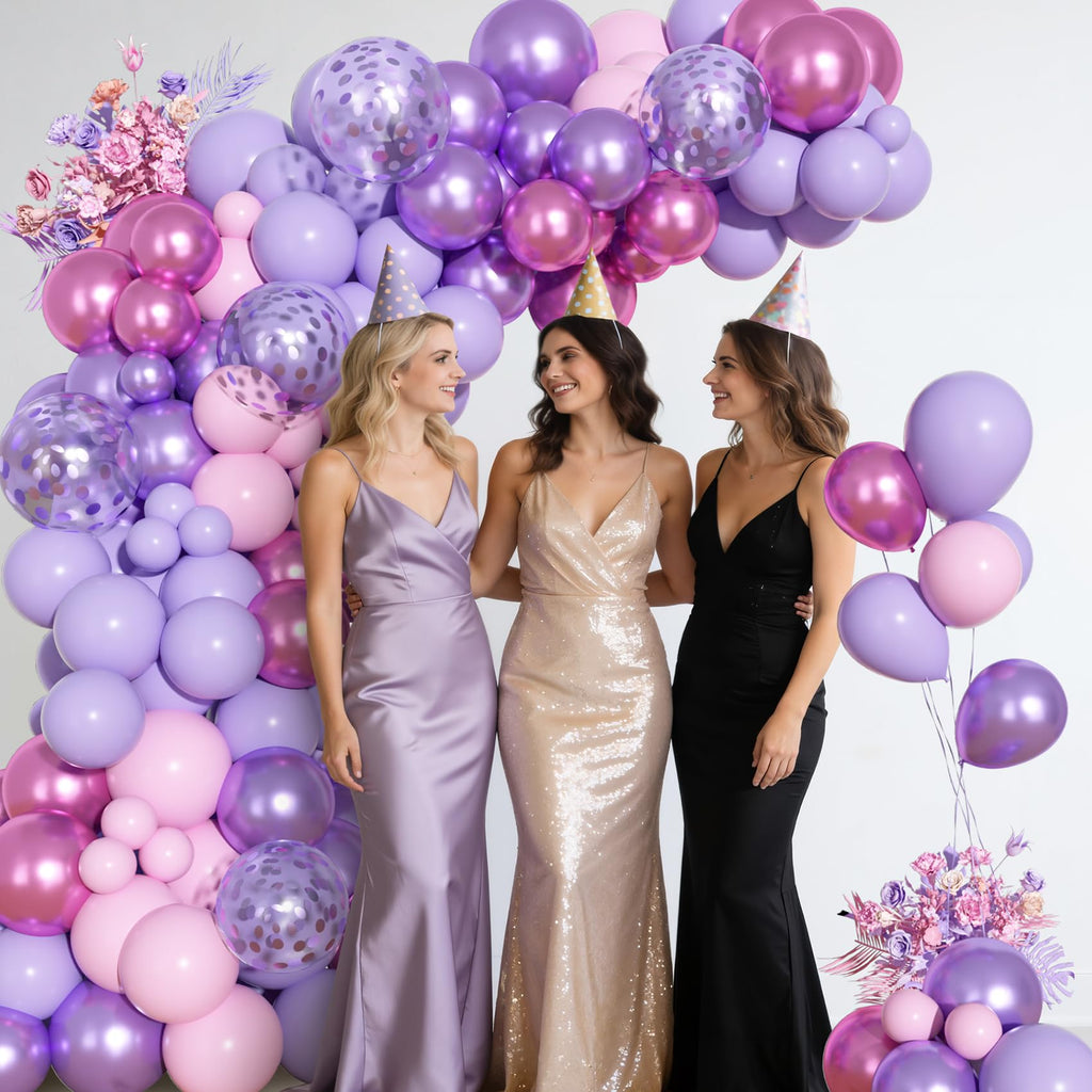 Ouddy Party 72pcs Pink & Purple Balloon Set – Confetti & Metallic Balloons for Party Decor
