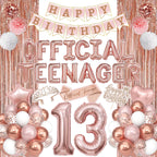 Ouddy Party 13th Birthday Decorations for Girls – Rose Gold Teenager Set