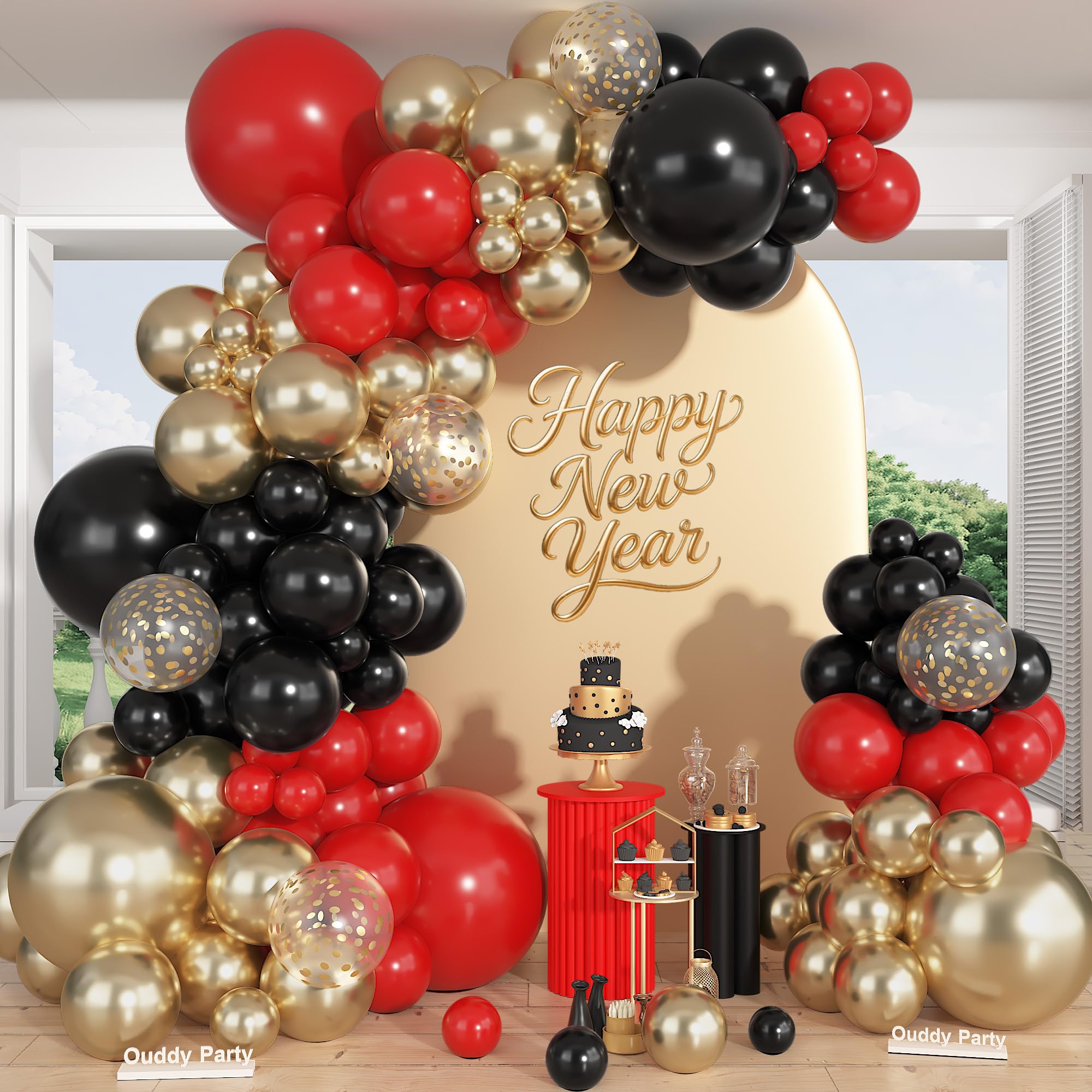 Ouddy Party 149Pcs Red Black Gold Balloon Arch Garland Kit – 18/12/10/5in Latex Balloons